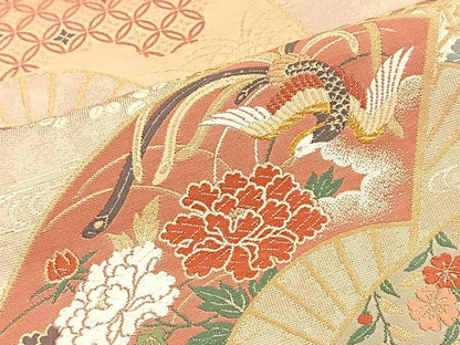 平和屋着物◎六通柄袋帯 地紙花文 金糸 正絹 逸品 BAAT4796kg