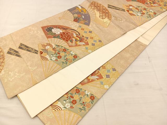 平和屋着物◎六通柄袋帯 地紙花文 金糸 正絹 逸品 BAAT4796kg