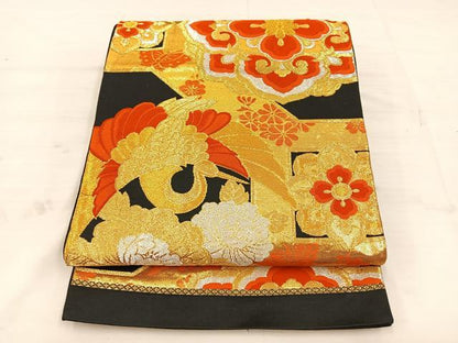 平和屋着物◎六通柄袋帯 唐織 蜀江花文 黒地 金銀糸 正絹 逸品 BAAT4797kg