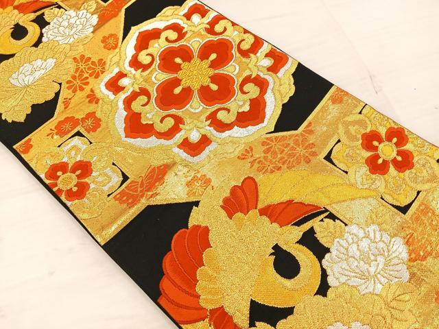 平和屋着物◎六通柄袋帯 唐織 蜀江花文 黒地 金銀糸 正絹 逸品 BAAT4797kg