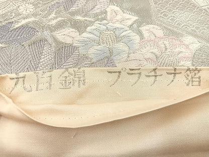 平和屋着物◎六通柄袋帯　唐織　九百錦　プラチナ箔　亀甲花車文　正絹　逸品　BAAT4825hz