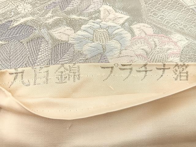 平和屋着物◎六通柄袋帯　唐織　九百錦　プラチナ箔　亀甲花車文　正絹　逸品　BAAT4825hz