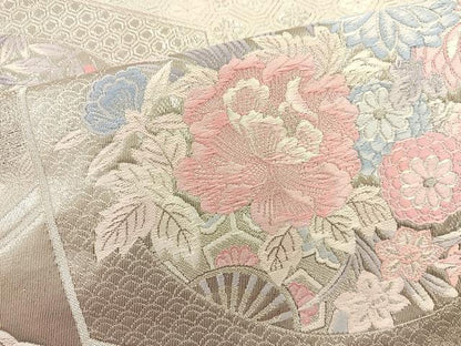 平和屋着物◎六通柄袋帯　唐織　九百錦　プラチナ箔　亀甲花車文　正絹　逸品　BAAT4825hz