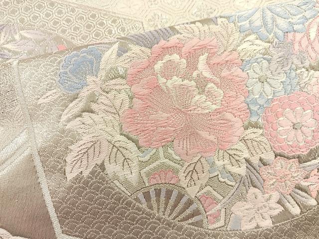 平和屋着物◎六通柄袋帯　唐織　九百錦　プラチナ箔　亀甲花車文　正絹　逸品　BAAT4825hz