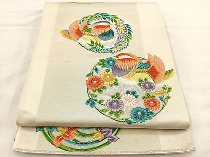 平和屋着物◎六通柄袋帯 唐織 鴛鴦花丸文 金銀糸 正絹 逸品 BAAT4829hz