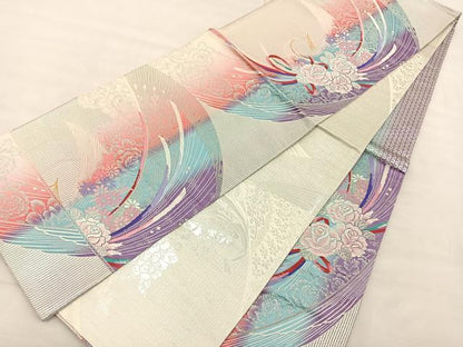 平和屋着物◎六通柄袋帯 唐織 束ね花文 金銀糸 正絹 逸品 BAAT4830hz