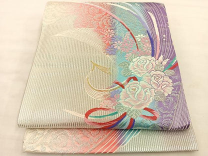 平和屋着物◎六通柄袋帯 唐織 束ね花文 金銀糸 正絹 逸品 BAAT4830hz