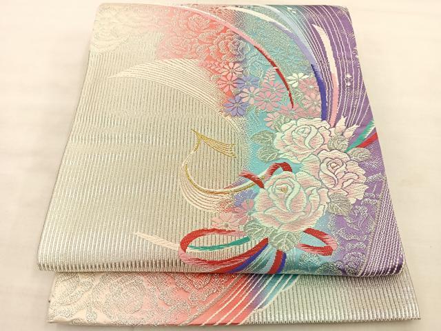 平和屋着物◎六通柄袋帯 唐織 束ね花文 金銀糸 正絹 逸品 BAAT4830hz