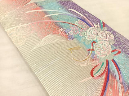 平和屋着物◎六通柄袋帯 唐織 束ね花文 金銀糸 正絹 逸品 BAAT4830hz