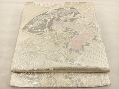 平和屋着物◎六通柄袋帯　唐織　プラチナ箔　花鳥文　正絹　逸品　BAAT4842hz