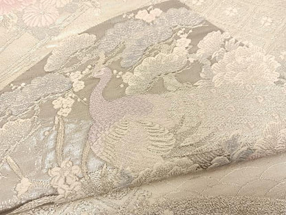 平和屋着物◎六通柄袋帯　唐織　プラチナ箔　花鳥文　正絹　逸品　BAAT4842hz