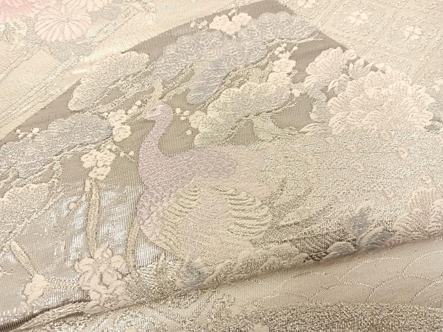 平和屋着物◎六通柄袋帯　唐織　プラチナ箔　花鳥文　正絹　逸品　BAAT4842hz