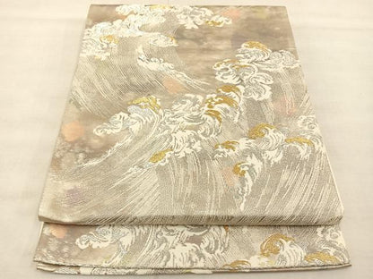 平和屋着物◎六通柄袋帯　唐織　立波文　金銀糸　引箔　正絹　逸品　BAAT4843hz