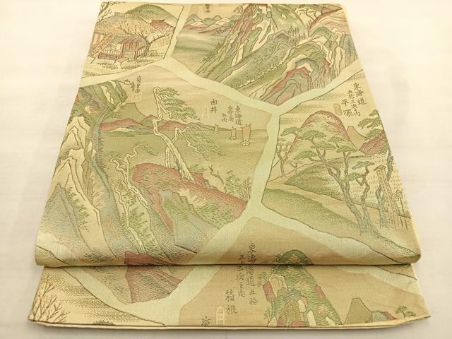 平和屋着物◎西陣　六通柄袋帯　東海道五十三次　正絹　逸品　BAAT4871hz