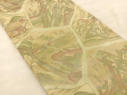平和屋着物◎西陣　六通柄袋帯　東海道五十三次　正絹　逸品　BAAT4871hz