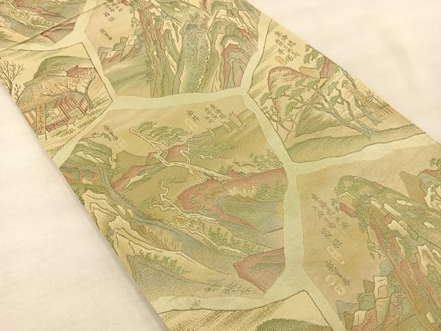 平和屋着物◎西陣　六通柄袋帯　東海道五十三次　正絹　逸品　BAAT4871hz