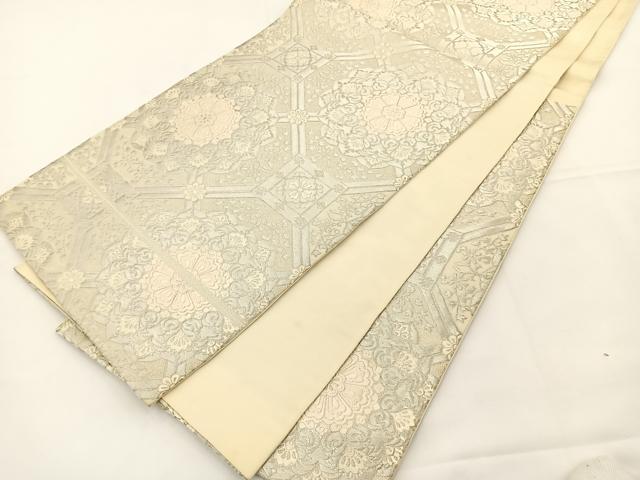 平和屋着物◎六通柄袋帯 唐織 天井花文 銀糸 正絹 逸品 BAAT5008jr