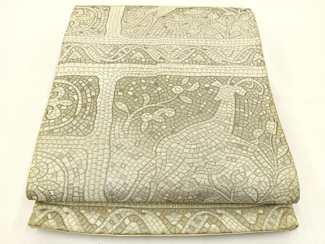 平和屋着物◎六通柄袋帯 石畳動物文 銀糸 正絹 逸品 BAAT5011jr
