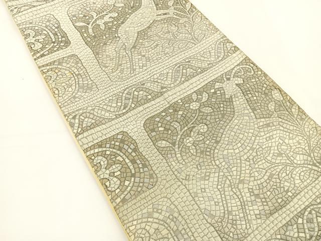 平和屋着物◎六通柄袋帯 石畳動物文 銀糸 正絹 逸品 BAAT5011jr