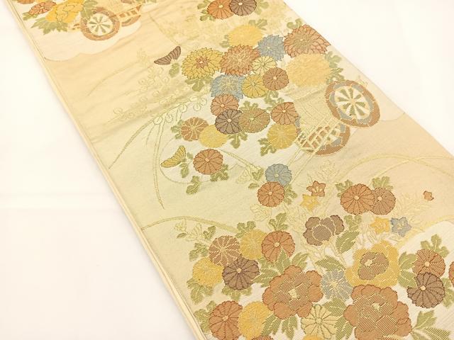 平和屋着物◎六通柄袋帯 花車文 金糸 正絹 逸品 BAAT5012jr