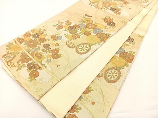 平和屋着物◎六通柄袋帯 花車文 金糸 正絹 逸品 BAAT5012jr