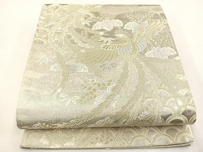平和屋着物◎六通柄袋帯 唐織 尾長鳥花文 金銀糸 正絹 逸品 BAAT5017jr