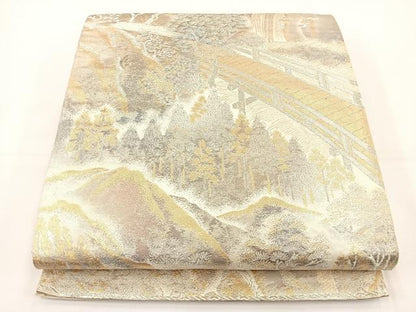 平和屋着物◎六通柄袋帯 風景文 金糸 正絹 逸品 BAAT5021jr