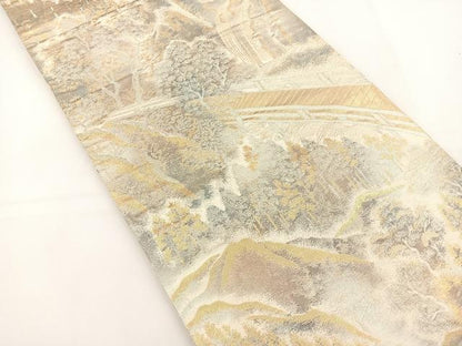 平和屋着物◎六通柄袋帯 風景文 金糸 正絹 逸品 BAAT5021jr