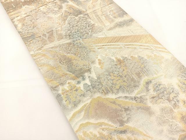 平和屋着物◎六通柄袋帯 風景文 金糸 正絹 逸品 BAAT5021jr