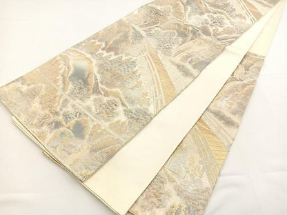 平和屋着物◎六通柄袋帯 風景文 金糸 正絹 逸品 BAAT5021jr