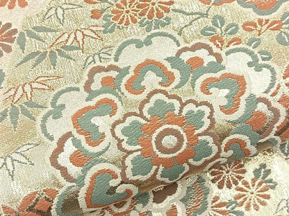 平和屋着物◎六通柄袋帯　唐織　扇面花文　金糸　正絹　逸品　BAAT5028jr