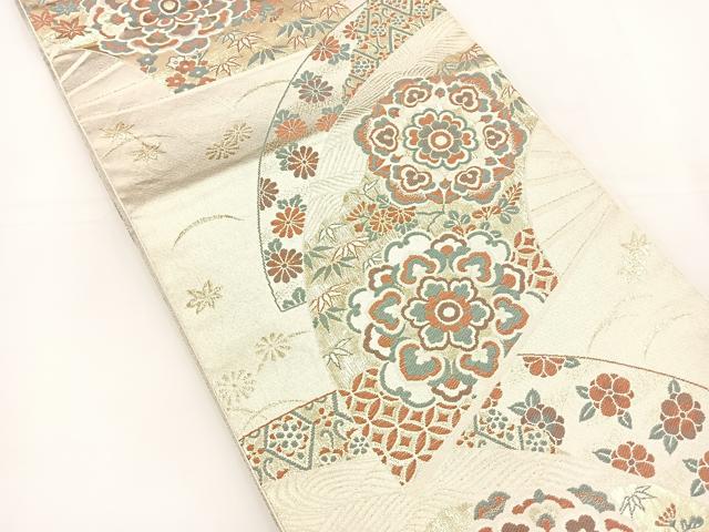平和屋着物◎六通柄袋帯　唐織　扇面花文　金糸　正絹　逸品　BAAT5028jr