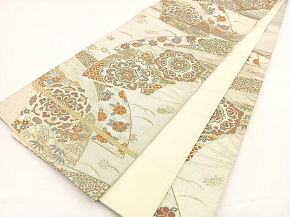 平和屋着物◎六通柄袋帯　唐織　扇面花文　金糸　正絹　逸品　BAAT5028jr