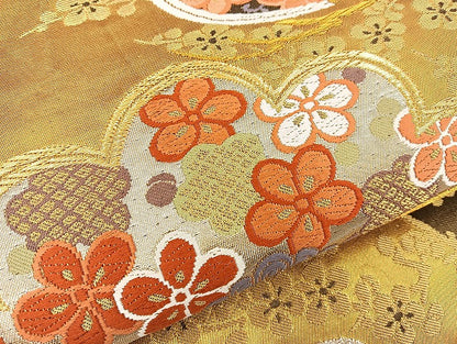 平和屋着物◎六通柄袋帯 唐織 笠松花文 黒地 金銀糸 正絹 逸品 BAAT5034jr