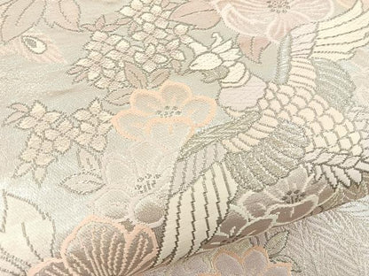 平和屋着物◎六通柄袋帯　唐織　尾長鳥花文　金糸　正絹　逸品　BAAT5082jr