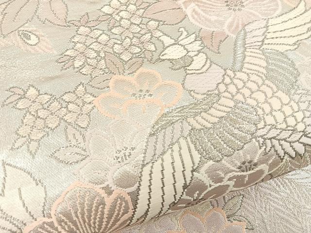 平和屋着物◎六通柄袋帯　唐織　尾長鳥花文　金糸　正絹　逸品　BAAT5082jr