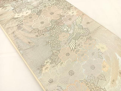 平和屋着物◎六通柄袋帯　唐織　尾長鳥花文　金糸　正絹　逸品　BAAT5082jr