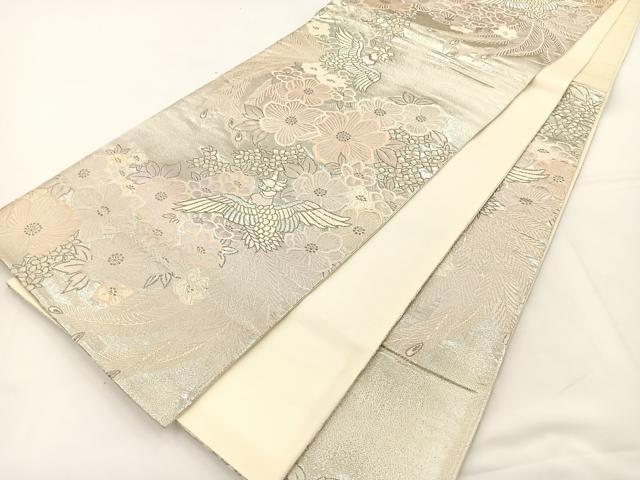平和屋着物◎六通柄袋帯　唐織　尾長鳥花文　金糸　正絹　逸品　BAAT5082jr