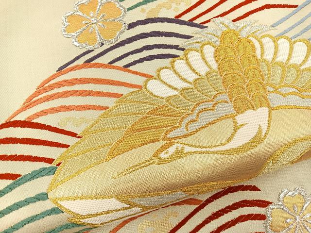 平和屋着物◎六通柄袋帯 唐織 双鶴花文 金銀糸 正絹 逸品 BAAT5086jr