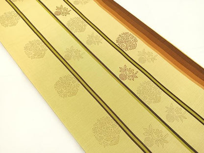 平和屋着物◎全通柄袋帯　草花間道　金糸　正絹　逸品　BAAT5098jr