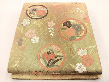 平和屋着物◎六通柄袋帯 唐織 花丸文 金糸 正絹 逸品 BAAT5109jr