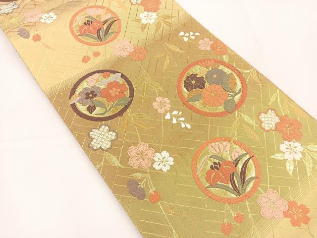 平和屋着物◎六通柄袋帯 唐織 花丸文 金糸 正絹 逸品 BAAT5109jr