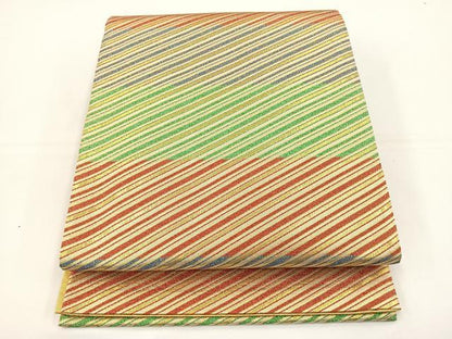 平和屋着物◎全通柄袋帯 横段斜線文 金糸 正絹 逸品 BAAT5113jr