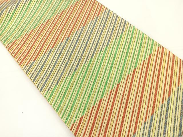 平和屋着物◎全通柄袋帯 横段斜線文 金糸 正絹 逸品 BAAT5113jr