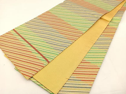 平和屋着物◎全通柄袋帯 横段斜線文 金糸 正絹 逸品 BAAT5113jr