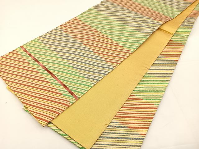 平和屋着物◎全通柄袋帯 横段斜線文 金糸 正絹 逸品 BAAT5113jr