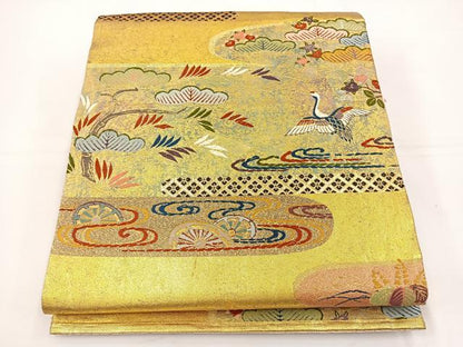 平和屋着物◎六通柄袋帯　唐織　エ霞飛鶴花文　金銀糸　正絹　逸品　BAAT5117jr