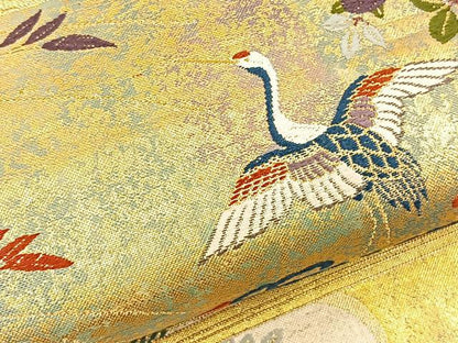 平和屋着物◎六通柄袋帯　唐織　エ霞飛鶴花文　金銀糸　正絹　逸品　BAAT5117jr