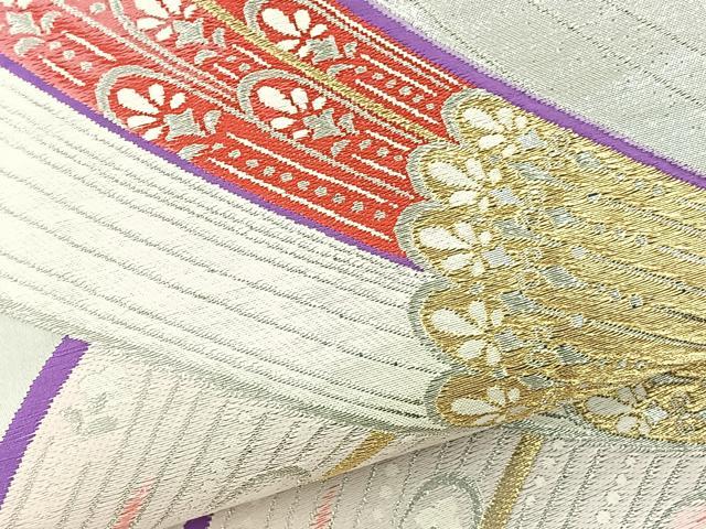 平和屋着物◎六通柄袋帯　唐織　孔雀羽文　金銀糸　正絹　逸品　BAAT5124jr