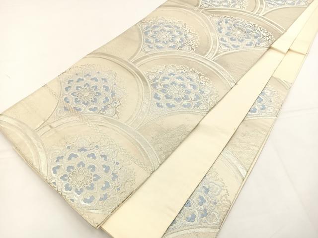 平和屋着物◎六通柄袋帯　唐織　花青海波　銀糸　正絹　逸品　BAAT5144jr